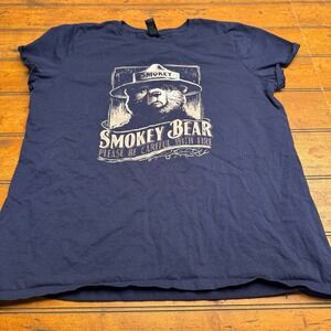 Smokey Bear Please Be Careful With Fire T Shirt Navy‎ Blue Women's Graphic Tee